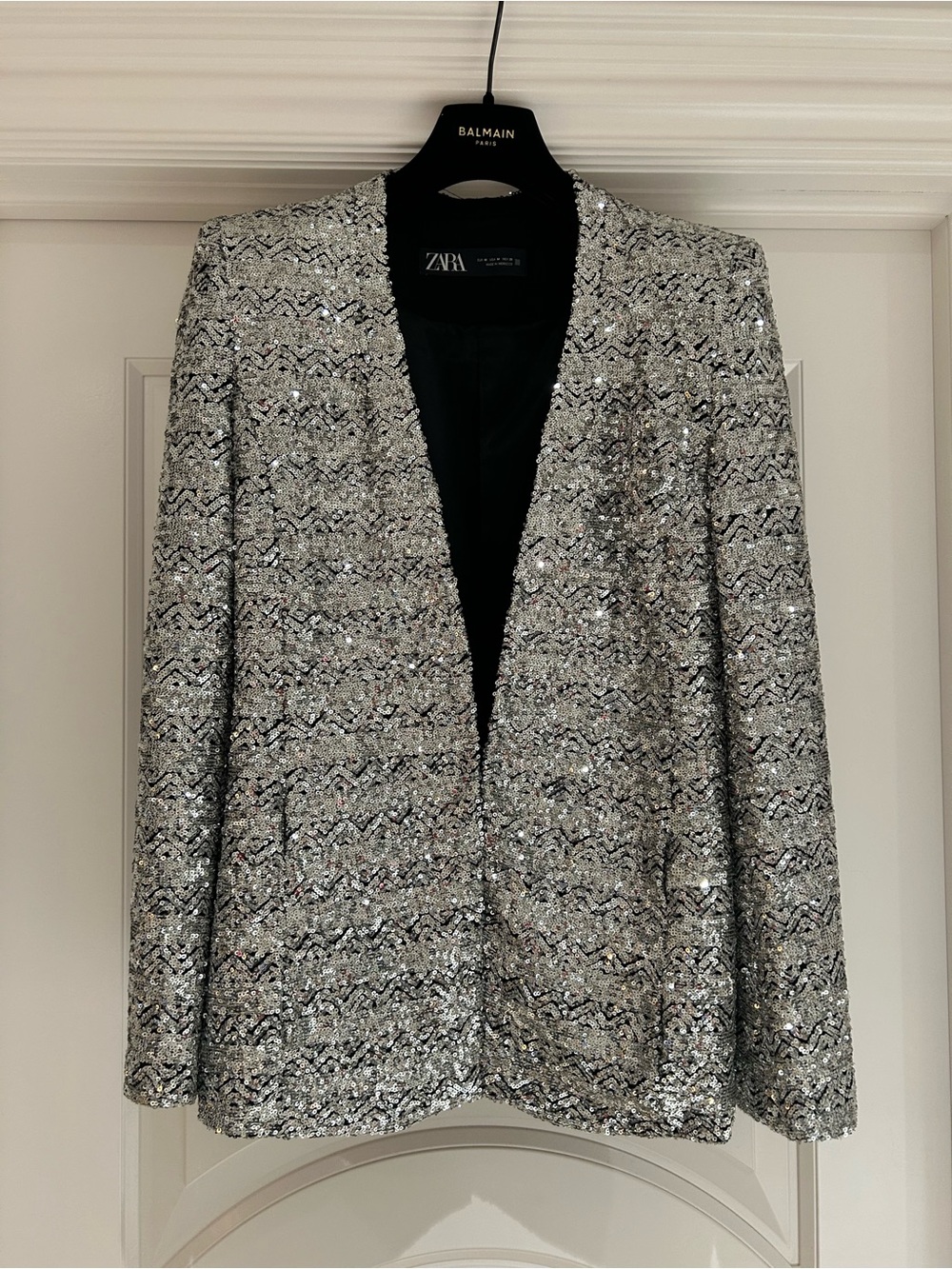 Zara Silver Sequined Open Blazer